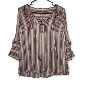 new directions Mauve Striped Peasant Blouse